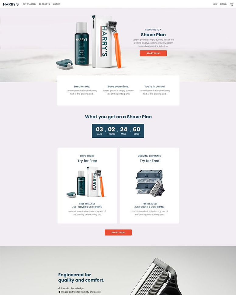 Harry's landing page